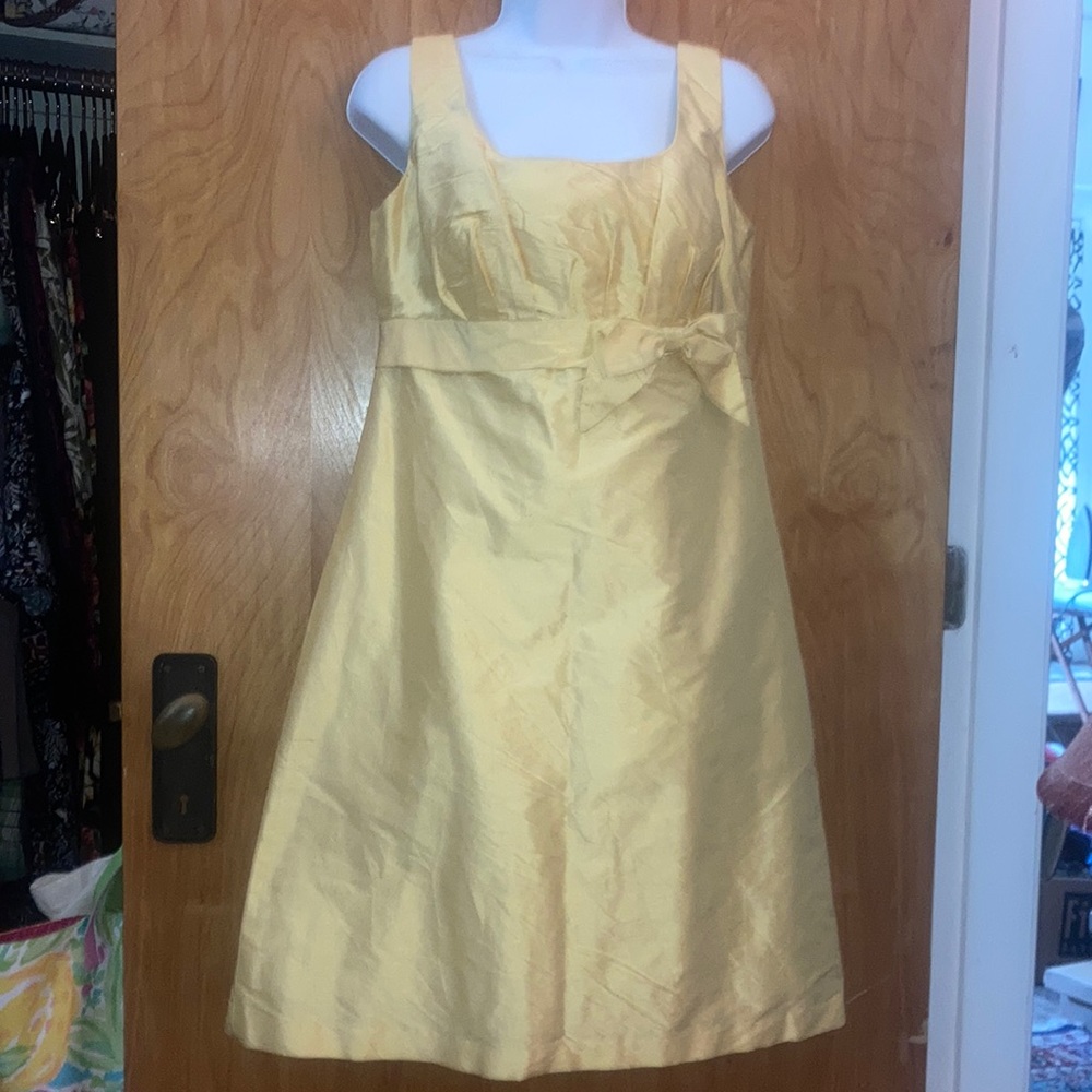 Dessy Collection Buttery Canary Yellow Silk Cocktail Formal Prom Dress - Size 8